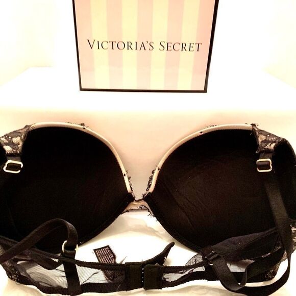 VS VERY SEXY BLACK LACE OVER TAUPE SATIN P-U 32D - Picture 4 of 5